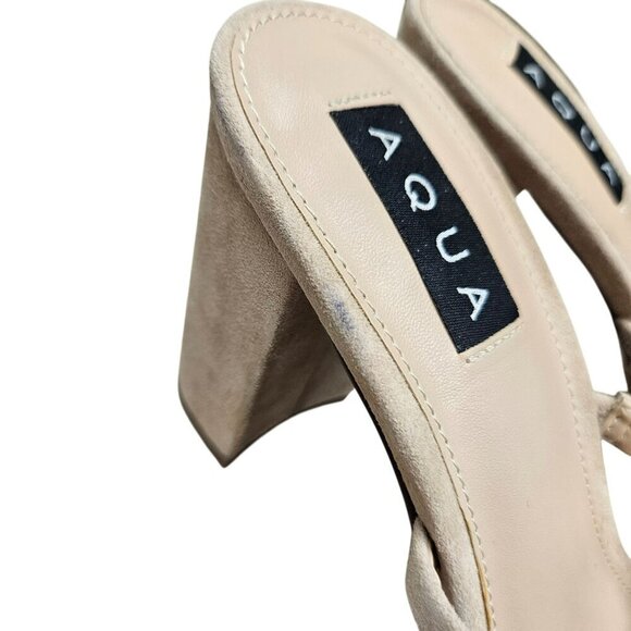 Aqua Adele Beige Suede Open Toe Strappy Block Heel Slip On Never Worn Neutral - Picture 3 of 12